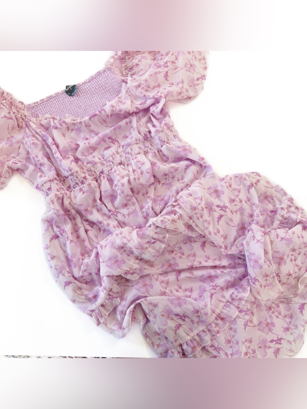 Arula Dress Womens 2X Purple Chiffon Puff Sleeve Floral Midi